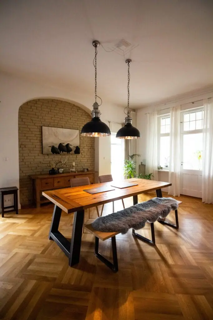 Gorgeous wood floor dining room with timeless hardwood flooring