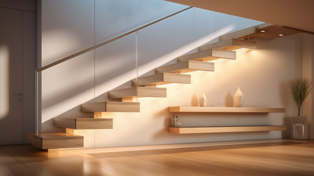 Contemporary Charm with Laminate Staircases, Pearland, TX Minimalist laminate staircase in a bright setting