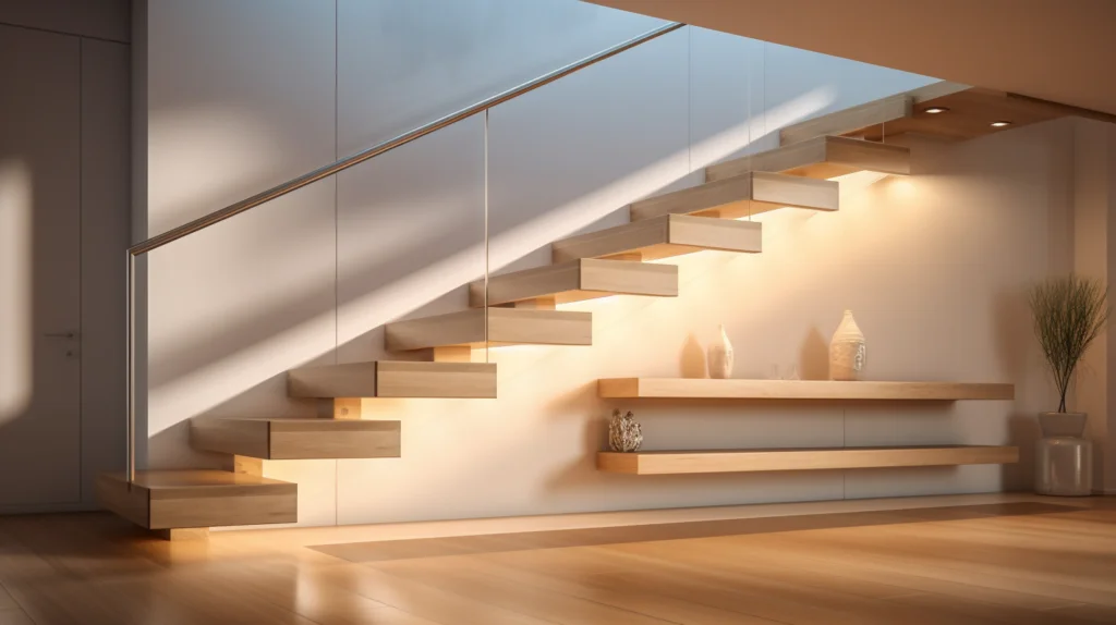 Minimalist laminate staircase in a bright setting