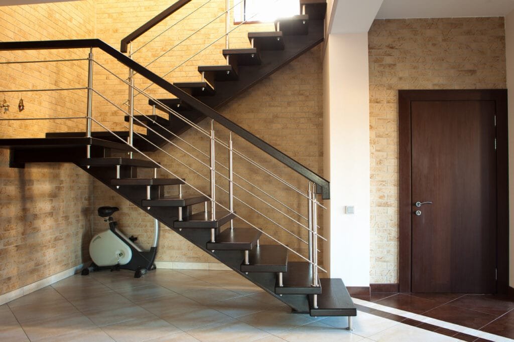 Modern staircase with wood stair treads