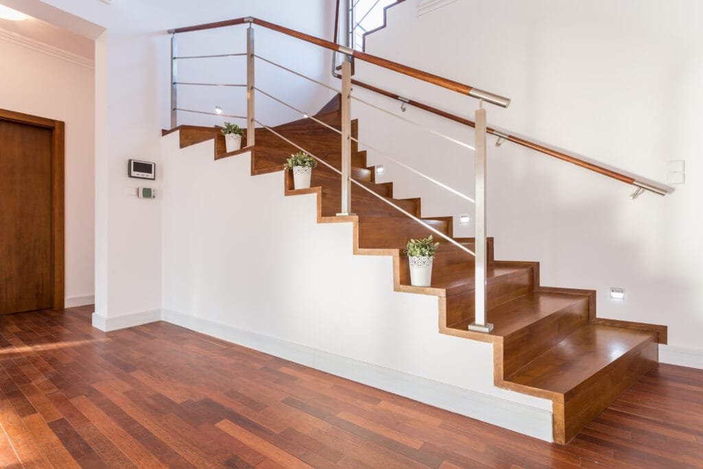 Residential staircase with wood stair treads