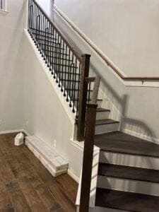 Handcrafted railing and balusters for a stair project.