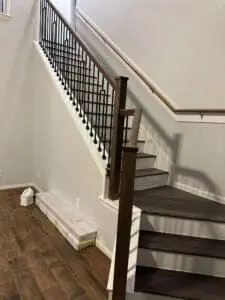 Handcrafted railing and balusters for a stair project.