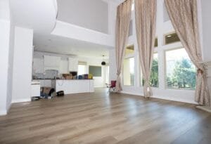 Durable luxury vinyl flooring enhancing the room's aesthetics.