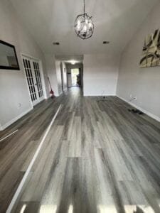 Luxury vinyl floors replicating the look of natural materials.