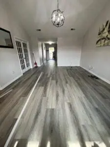 Luxury vinyl floors replicating the look of natural materials.