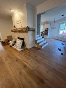 Woodworking project with engineered wood components.