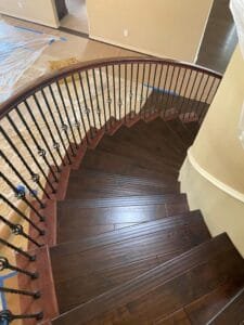 Beautiful wood stair treads with a polished finish.