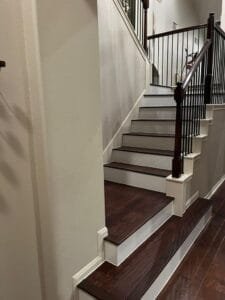 Elegant wooden stair treads in a well-lit space.
