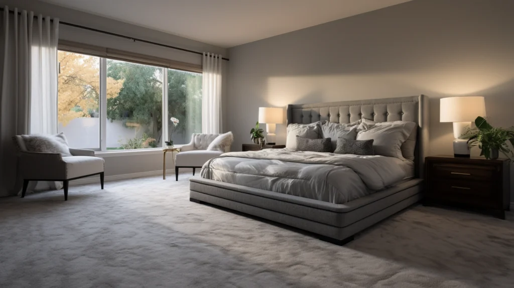 Beauitful master bedroom wuite with carpeted flooring