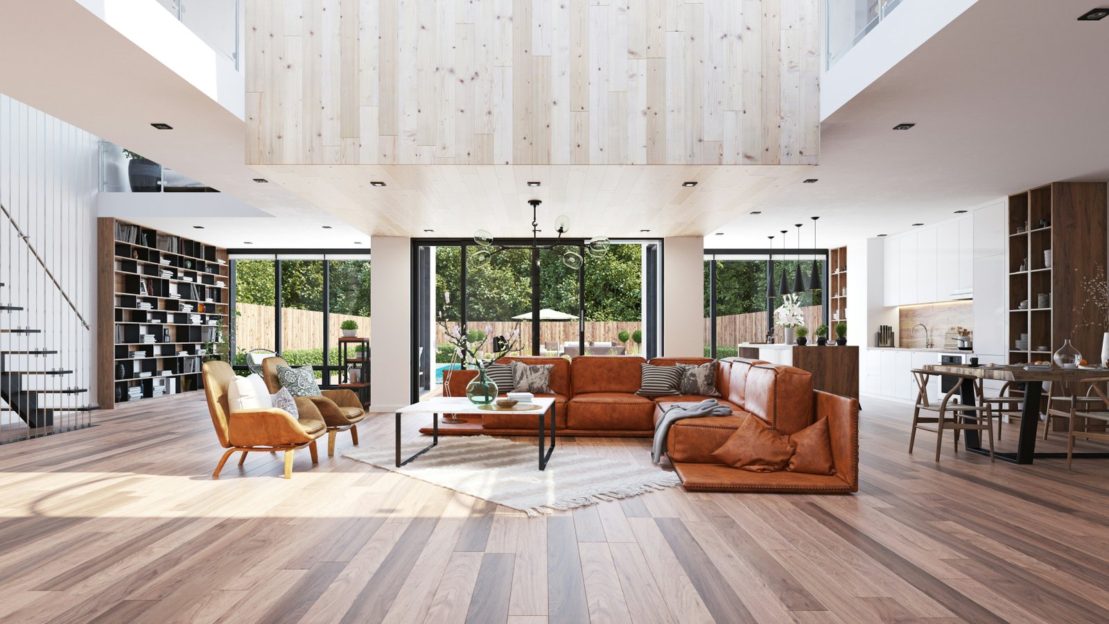 Spacious living room with luxury vinyl plank flooring in Pearland, TX, featuring elegant brown tones, modern furniture, and natural light